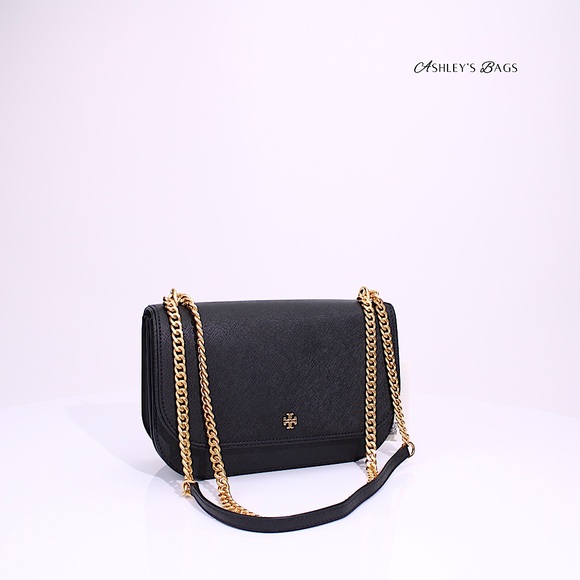 Tory Burch Emerson East West Flap Shoulder Bag Crossbody & Card Holder In Black - Picture 2 of 15